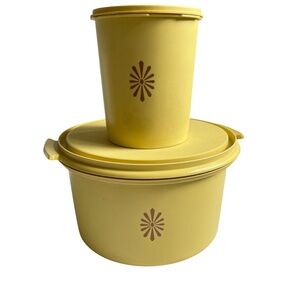 2 Tupperware Yellow Sunburst Food Storage Canisters with Llds